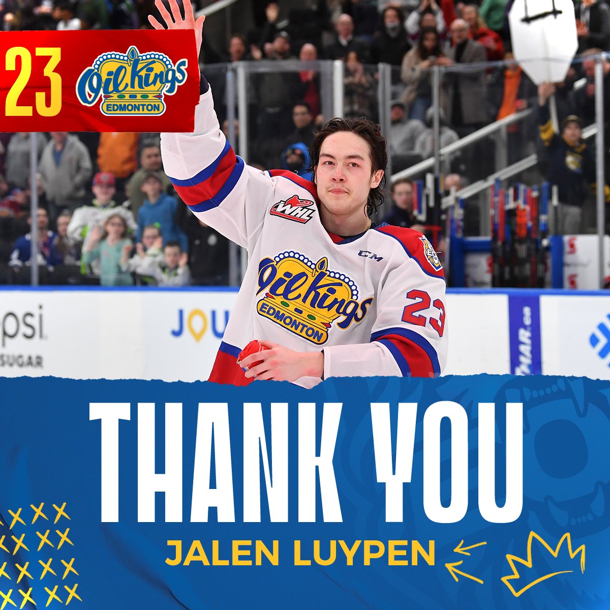 EdmOilKings's tweet photo. The #OilKings would like to thank Jalen Luypen for all he did on and off the ice as an #OilKing.
Good luck in the next chapter of your hockey career, Jalen!
#snipenluypen https://t.co/0VSuy3EHcO