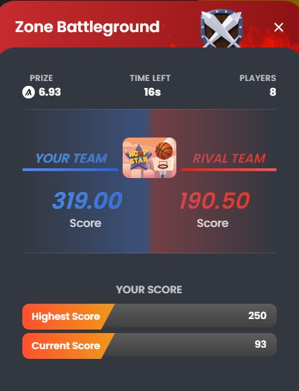 Shaggy_Bigfoot's tweet photo. High Score for Hoop Star is 250! Bringing home the Team Win!!
#ZoneGame #HoopStar #TigerChi #Algorand #WushuTiger https://t.co/SI8WMPbxNE
