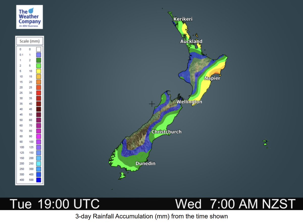 WeatherWatchNZ's tweet photo. Some helpful maps:
💧3 day #Rainfall
❄️3 day #Snowfall
🥶#OvernightLows - Next 2 nights Departure from Normal Minimum Temps (put simply, the blue shading all over NZ means a cold two nights ahead!)
These maps are also used/explained in our weather video, out in a couple hours. https://t.co/aOtrV74XTO
