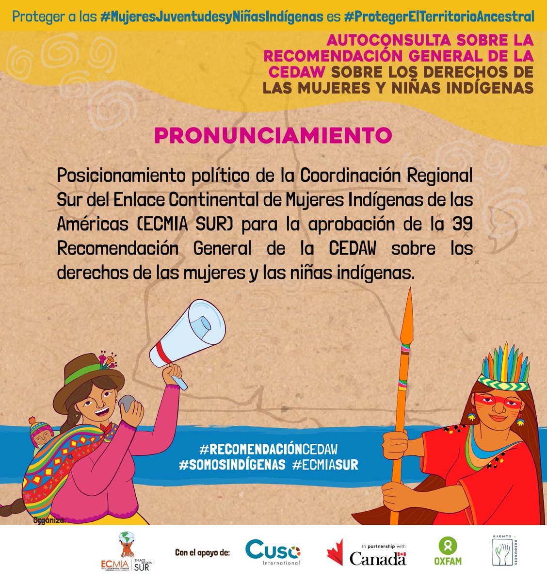 onamiap's tweet photo. 📢#Pronunciamiento
✊Posicionamiento político de ECMIA SUR para la aprobación de la 39 Recomendación General de la CEDAW sobre los derechos de las mujeres y las niñas indígenas 
➡️ Lee y descarga el pronunciamiento completo en: https://t.co/1s7UISOX4s https://t.co/69FBqgsMhI