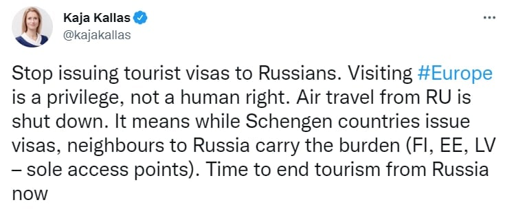 CapitaleFr's tweet photo. 🇪🇺🇷🇺« Visiter l'Europe est un privilège, pas un droit de l'homme, il est temps d'arrêter le tourisme en provenance de Russie maintenant » , a déclaré le Premier ministre estonien @kajakallas

#Russie #Estonie #Ukraine

https://t.co/hi4msvkcmc https://t.co/NuzdBUdTN8