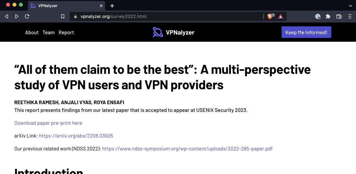 reethika (@reethika_) on Twitter photo Excited to finally talk about my first user study 🎉accepted to <a href="/USENIXSecurity/">USENIX Security</a>'23 (next year). We surveyed 1,252 VPN users in the US & sat down to interview nine VPN providers to understand the factors that drive the commercial VPN ecosystem. Read more: vpnalyzer.org/2022-survey.ht…🧵 Excited to finally talk about my first user study 🎉accepted to <a href="/USENIXSecurity/">USENIX Security</a>'23 (next year). We surveyed 1,252 VPN users in the US & sat down to interview nine VPN providers to understand the factors that drive the commercial VPN ecosystem. Read more: vpnalyzer.org/2022-survey.ht…🧵