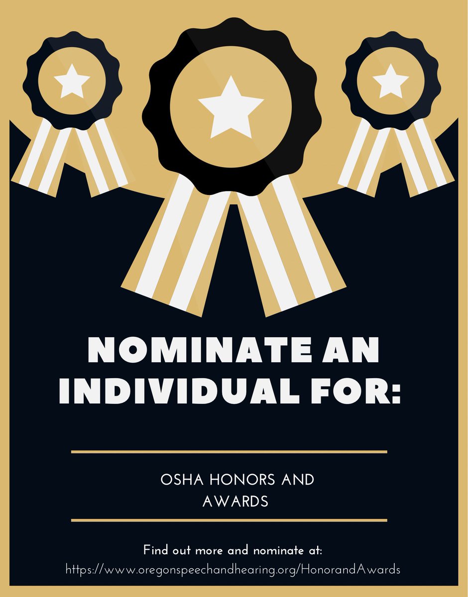 OregonSHA's tweet photo. Over the next two weeks we will be spotlighting this year’s honors and awards. Please get on the OSHA website and nominate colleagues, our fields need more recognition and this is one way to do it 🏆🏅

#osha #honors #awards #recognition #slp #slpa #aud https://t.co/JPC6JrX2r1