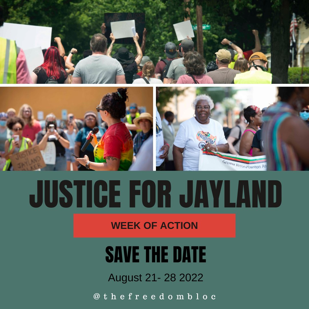 thefreedomBLOC's tweet photo. Join us for a week of relationship building, political education, leadership development and more! Save the date! #jaylandwalker #akron #akronpolice #justiceforjaylandwalker #defundthepolce #freedomroc #BlackLivesMatter #freedombloc #peace #peacefulprotest https://t.co/fbkZqa6dCZ
