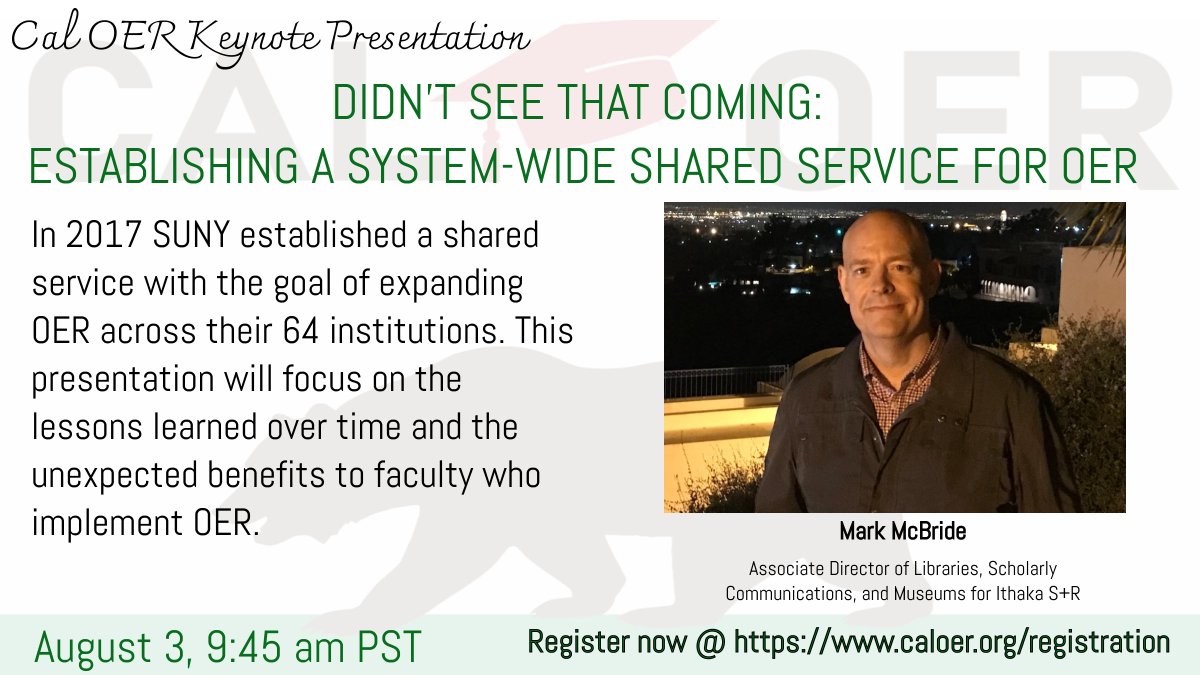 cal_oer's tweet photo. The video of last week's Cal OER2022 introductory keynote by @mcbrarian is now uploaded to our youtube channel. Mark gave an outstanding overview of the efforts at SUNY in building a large-scale OER program. 
Check it out: https://t.co/SnvfvCyrRD https://t.co/yZHyGxVYNH