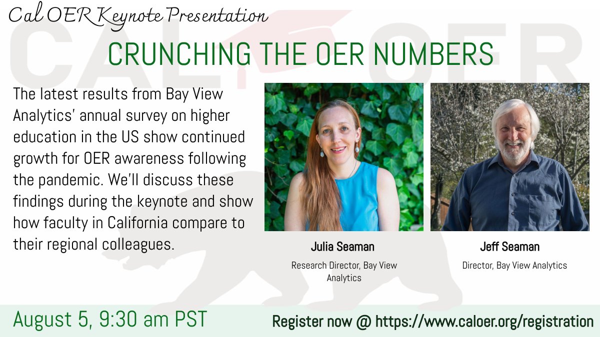 Cal_OER (@cal_oer) on Twitter photo The video of last week's Cal OER2022 Keynote talk "Crunching the Numbers" by <a href="/BayViewSurveys/">Bay View Analytics</a> is now uploaded to our youtube channel. It was an impressive "firehouse" of #OER usage data that we are still chewing over.
Check it out: youtu.be/JGBzhTRK-u4 The video of last week's Cal OER2022 Keynote talk "Crunching the Numbers" by <a href="/BayViewSurveys/">Bay View Analytics</a> is now uploaded to our youtube channel. It was an impressive "firehouse" of #OER usage data that we are still chewing over.
Check it out: youtu.be/JGBzhTRK-u4