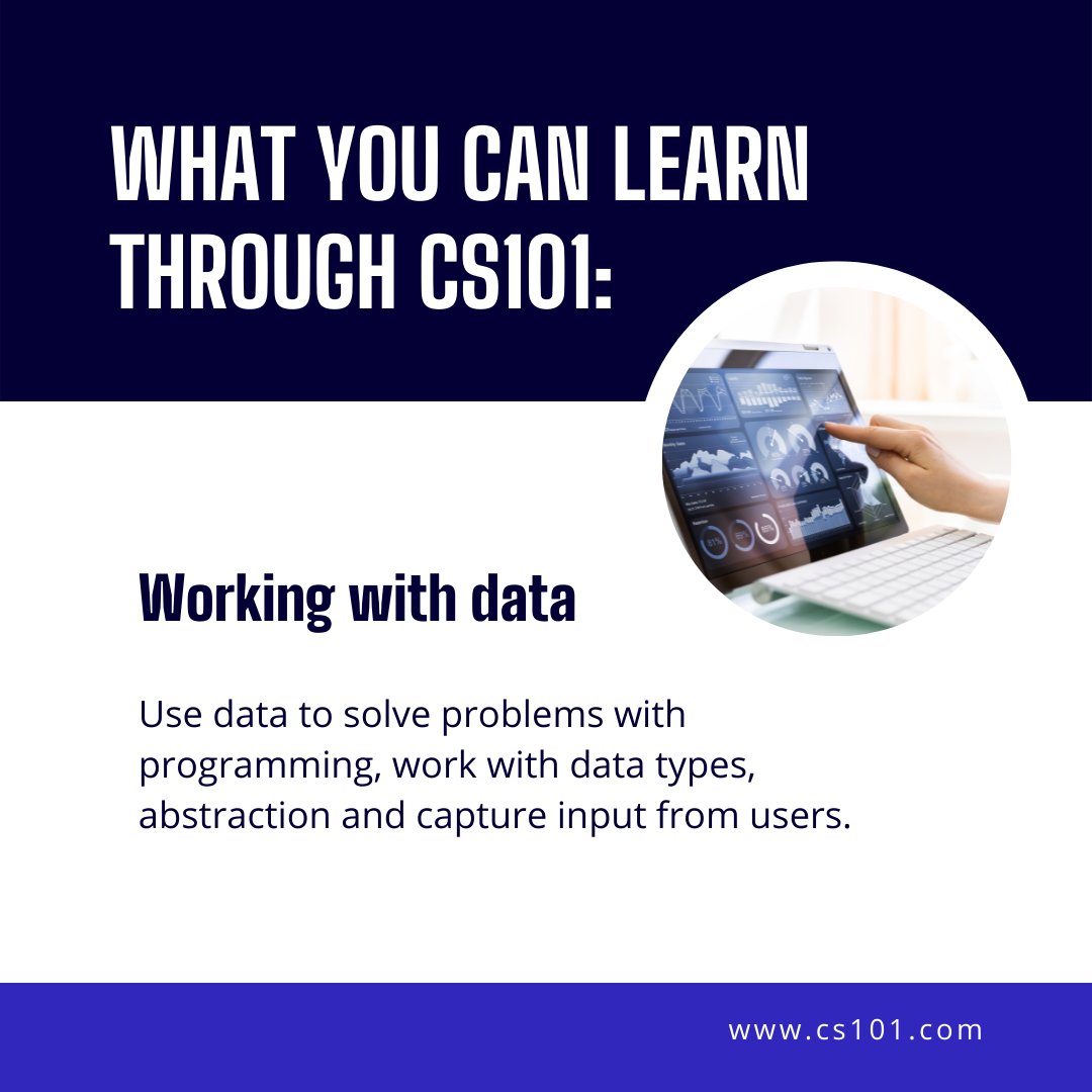 Cs101_OL's tweet photo. 📖 Working with data: Use data to solve problems with programming, work with data types, abstraction and capture input from users.

Follow us 👉 @Cs101_OL 

#CS101skills #computerscience #data https://t.co/KIe3z0q6pM