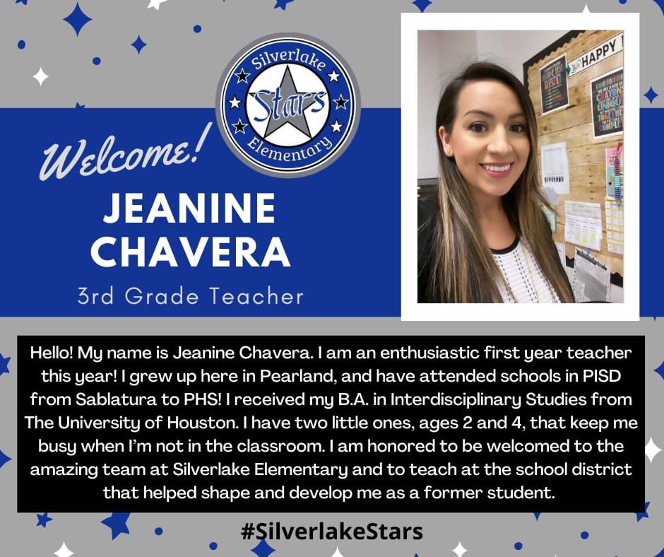 We are excited to welcome Jeanine Chavera to the Silverlake team! ⭐💙⭐💙⭐ #SilverlakeSTARS #WeArePearlandISD