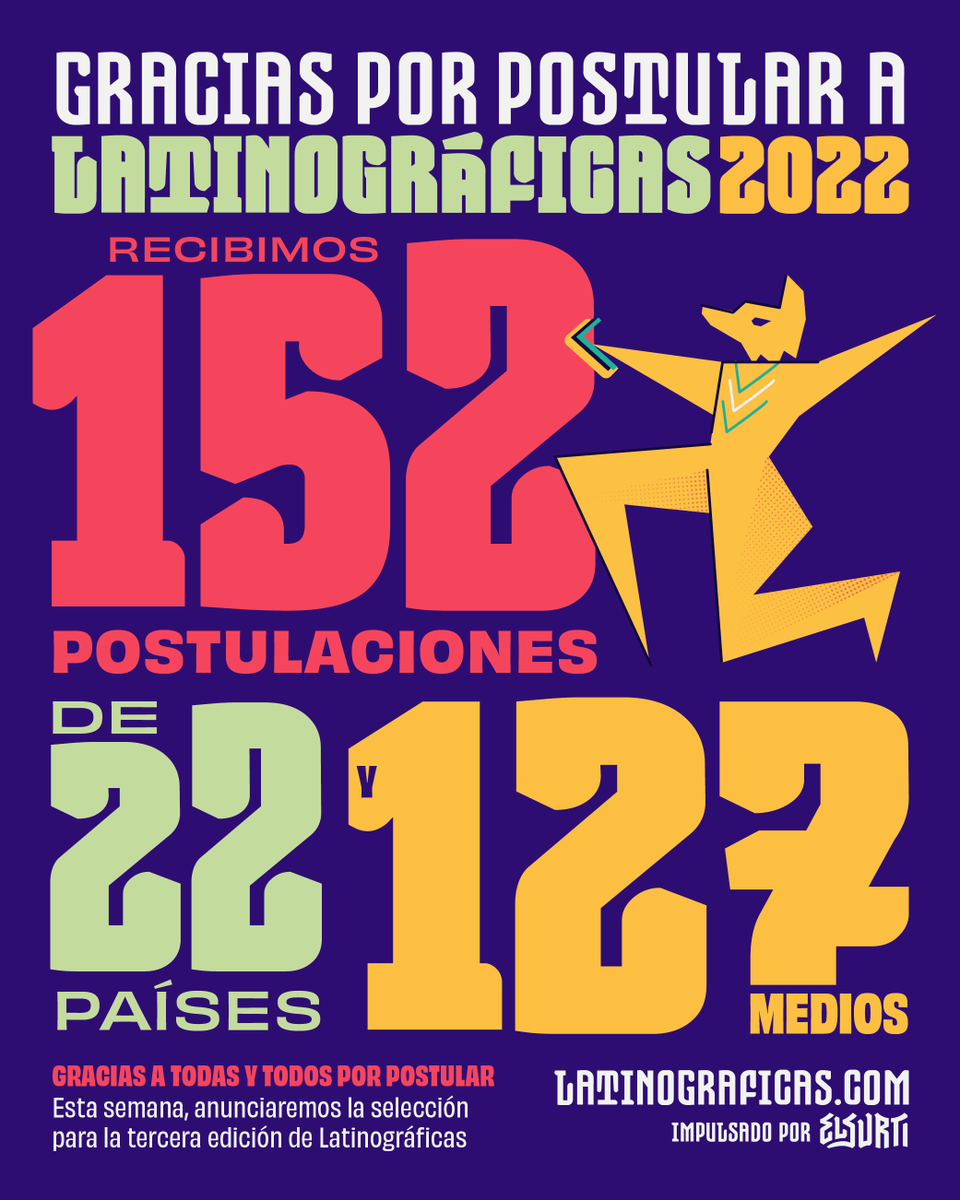 😸 Recibimos 152 postulaciones por parte de profesionales de toda Latinoamérica. 💚 Queremos agradecer a quienes postularon a esta edición de #Latinográficas, el programa de <a href="/elsurti/">El Surtidor</a> Y también a todas las personas y organizaciones que nos ayudaron a difundir la convocatoria 🫶