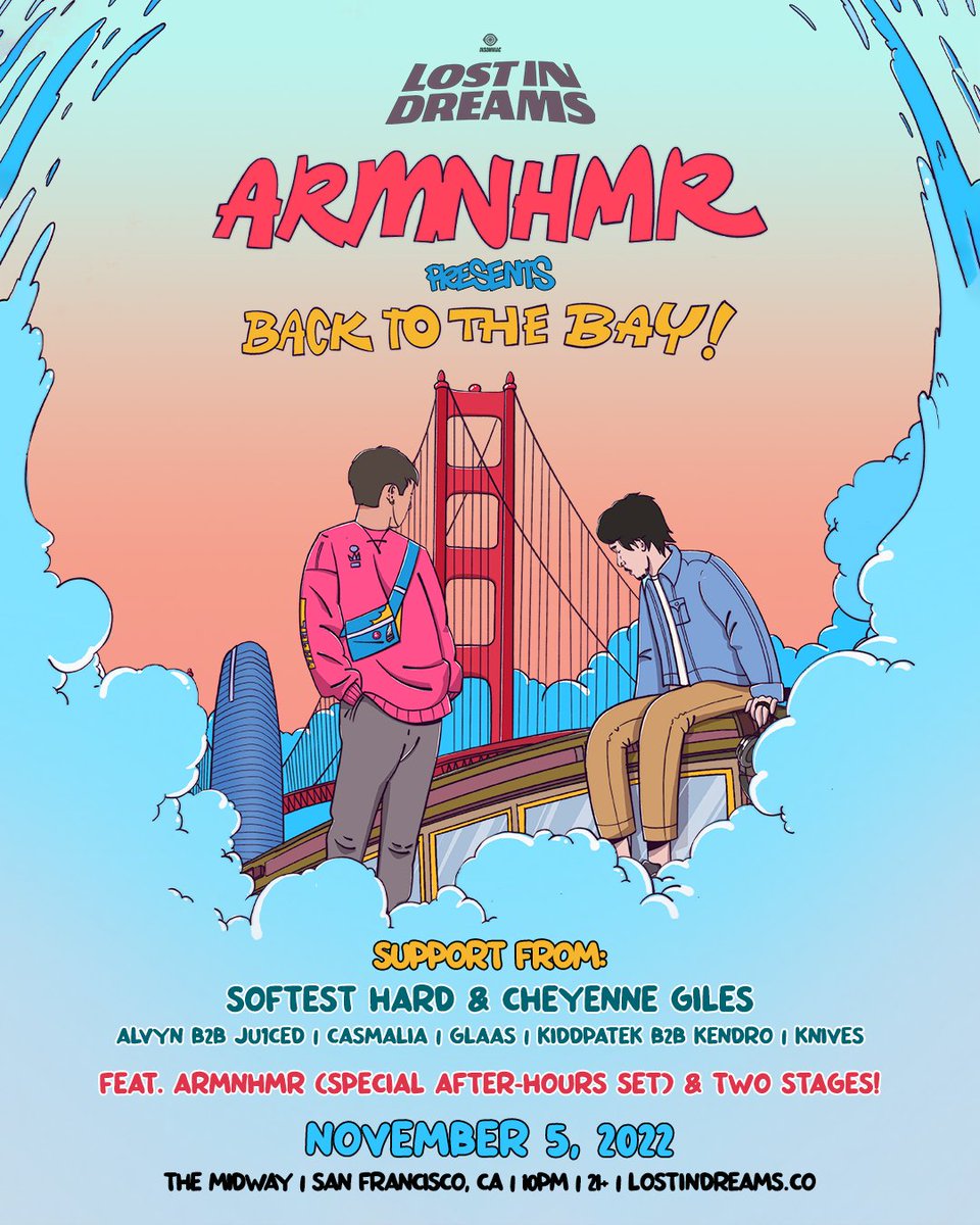 DJ Knives (@dj_knives) on Twitter photo Playing the <a href="/ItsLostInDreams/">LOST IN DREAMS</a> event "Back to the Bay" on Sat 11/5 <a href="/Themidwaysf/">The Midway SF</a> ๐
Featuring: <a href="/ARMNHMR/">ARMNHMR</a> + <a href="/softest_hard/">sinCere ใท</a> + <a href="/CheyenneGiles/">cheyennegiles</a> + <a href="/Casmaliamusic/">๐ฎ๐๐๐๐๐๐๐ ๐ฆ</a> + More ๏ธ๐ฅ
Tix on sale Thurs. 8/11 @ 10AM PT ๐๏ธ Playing the <a href="/ItsLostInDreams/">LOST IN DREAMS</a> event "Back to the Bay" on Sat 11/5 <a href="/Themidwaysf/">The Midway SF</a> ๐
Featuring: <a href="/ARMNHMR/">ARMNHMR</a> + <a href="/softest_hard/">sinCere ใท</a> + <a href="/CheyenneGiles/">cheyennegiles</a> + <a href="/Casmaliamusic/">๐ฎ๐๐๐๐๐๐๐ ๐ฆ</a> + More ๏ธ๐ฅ
Tix on sale Thurs. 8/11 @ 10AM PT ๐๏ธ