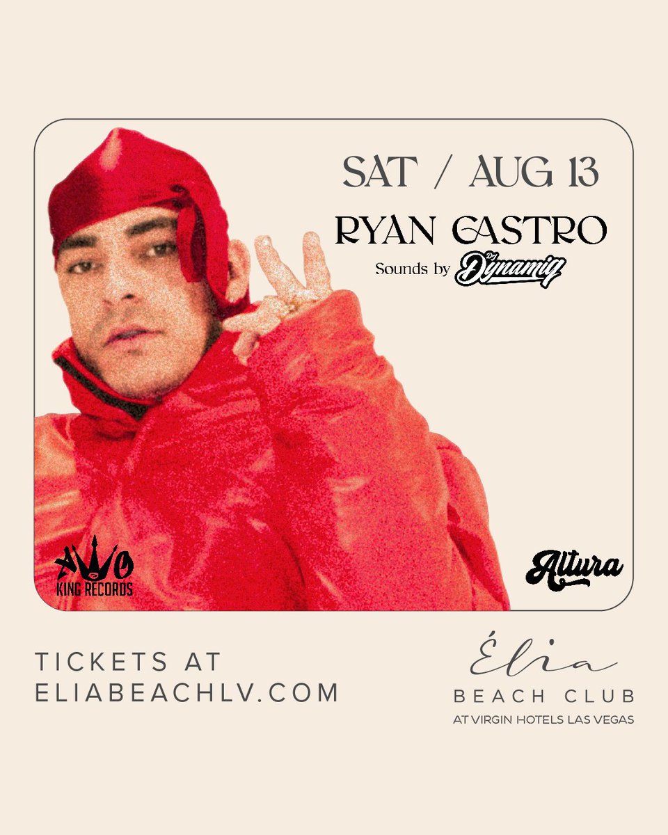 Rising Columbian star and "Mujerjiego" singer, <a href="/ryancastrro/">RYAN CASTRO</a> is bringing Reggaeton to our beach this Saturday! 💃🏼🏖
Don't miss out!

🎟 Get tickets and reservations at eliabeachlv.com now!