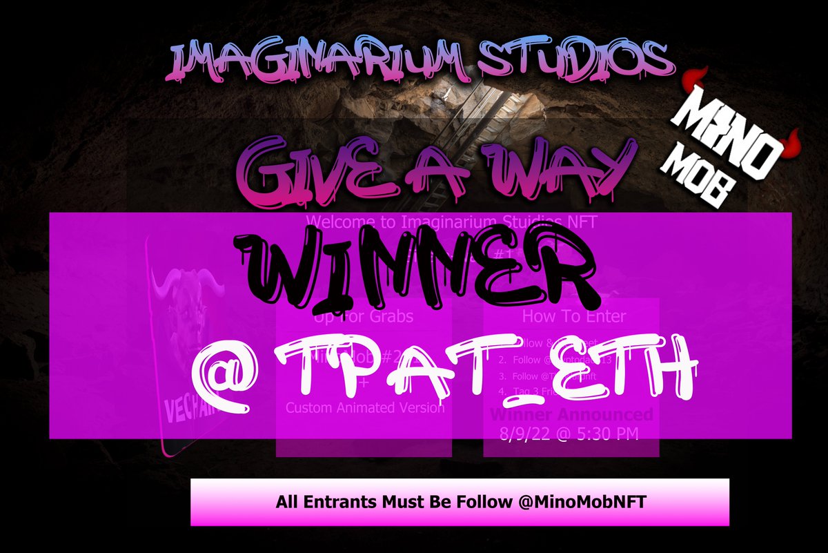 Crazielabs's tweet photo. First and foremost, I want to thank everyone that participated in our first Give-A-Way, I couldn't of asked for a better group of follwers.
@ImaginariumNfts first give-a-way winner is @tpat_eth!
Give-a-way #2 starts tomorrow, please like and share !
#NFTGiveaways #VNFT https://t.co/toaNny91QD
