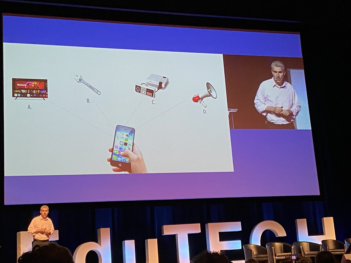Describe the most accurate representation of the device we have in our hands? 📱 What is the answer to this question for you? 
B &amp; D are most important. They are tools 🔧 to help solve problems and a megaphone 📢 to expand our voice. <a href="/RCulatta/">Richard Culatta</a> @iste #EduTECHAU #EduTECH2022