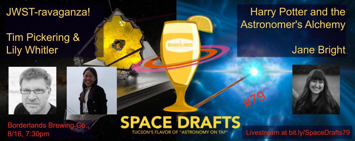 Astronomy on Tap TUS (@space_drafts) on Twitter photo Get ready for #SpaceDrafts79! Aug 16 @ 7:30pm @borderlandsbrew! Jane Bright <a href="/GR__Jane/">Jane Bright</a> (@azstewobs) will tell us about astronomical alchemy and Tim Pickering @te_pickering (<a href="/mmtobservatory/">MMT Observatory</a>)+Lily Whitler <a href="/astrolilywhit/">Lily Whitler</a> will be doing a #JWST feature! RSVP @ fb.me/e/1MWE8R9eK Get ready for #SpaceDrafts79! Aug 16 @ 7:30pm @borderlandsbrew! Jane Bright <a href="/GR__Jane/">Jane Bright</a> (@azstewobs) will tell us about astronomical alchemy and Tim Pickering @te_pickering (<a href="/mmtobservatory/">MMT Observatory</a>)+Lily Whitler <a href="/astrolilywhit/">Lily Whitler</a> will be doing a #JWST feature! RSVP @ fb.me/e/1MWE8R9eK