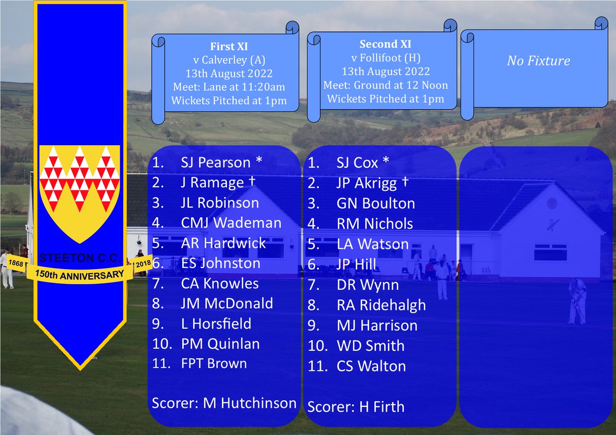 SteetonCricket's tweet photo. Teams for the Weekend https://t.co/2MDyWnfJO7