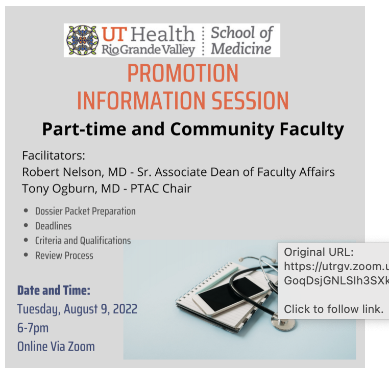 BeatrizTapia17's tweet photo. We just finished our promotion information session for our part-time and community faculty. We look forward to receiving promotion packets for our UTRGV SoM Faculty. #promotion #communityfaculty @DeanFacMatters @UTRGVSOM https://t.co/KRkke0oJzR