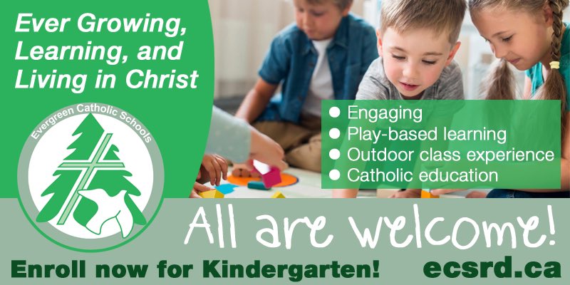 Register now online for Kindergarten and all grades!  <a href="/EvergreenCSSD/">Evergreen Catholic Schools</a> School offices open the week of August 22-26 for the 2022-2023 school year. Check school websites! #ecssdPEACE #allarewelcome #IBelieveinCatholicEd