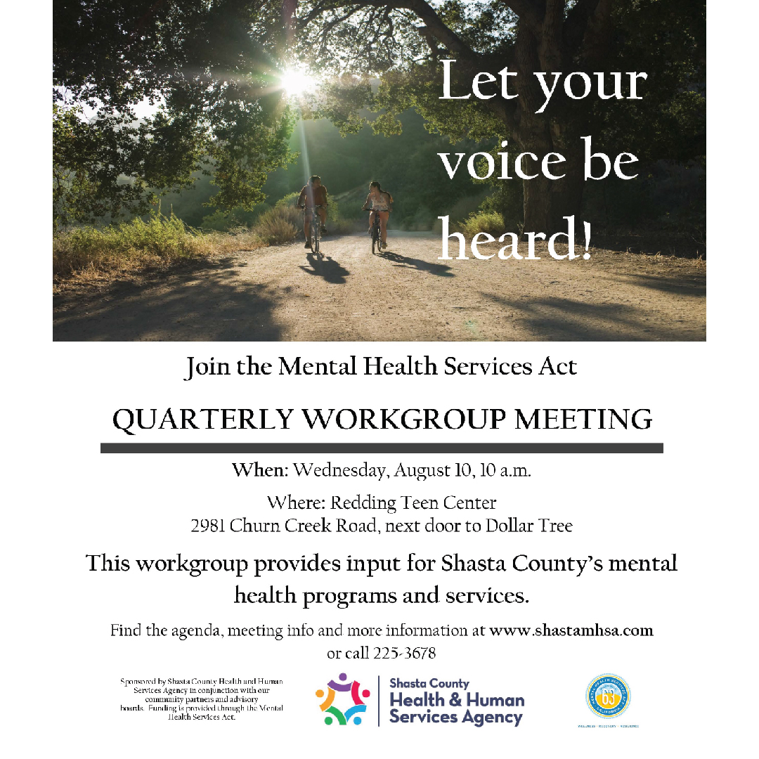 defeatstigma's tweet photo. Join us for the MHSA stakeholder meeting at 10 a.m. tomorrow, Wednesday, August 10, at the Redding Teen Center located at 2981 Churn Creek Rd. (next to Dollar Tree). All are welcome.

Learn more about Shasta County MHSA programs at https://t.co/RYMC0trfah. https://t.co/1EpyF7hX97