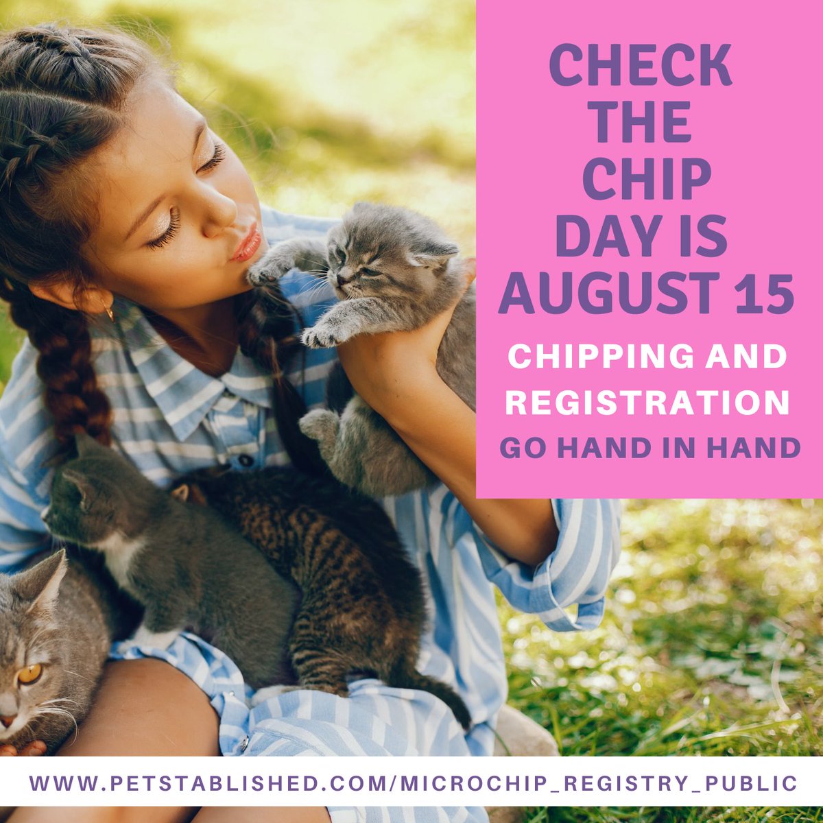 Petstablished's tweet photo. #ChecktheChipDay is coming up on Aug. 15. Have you moved or changed your phone number since your pet was chipped? 
Microchips are only effective IF they are registered and have up-to-date contact info. To learn more visit https://t.co/nnNRBMTWK9 https://t.co/exbFo5hcEz