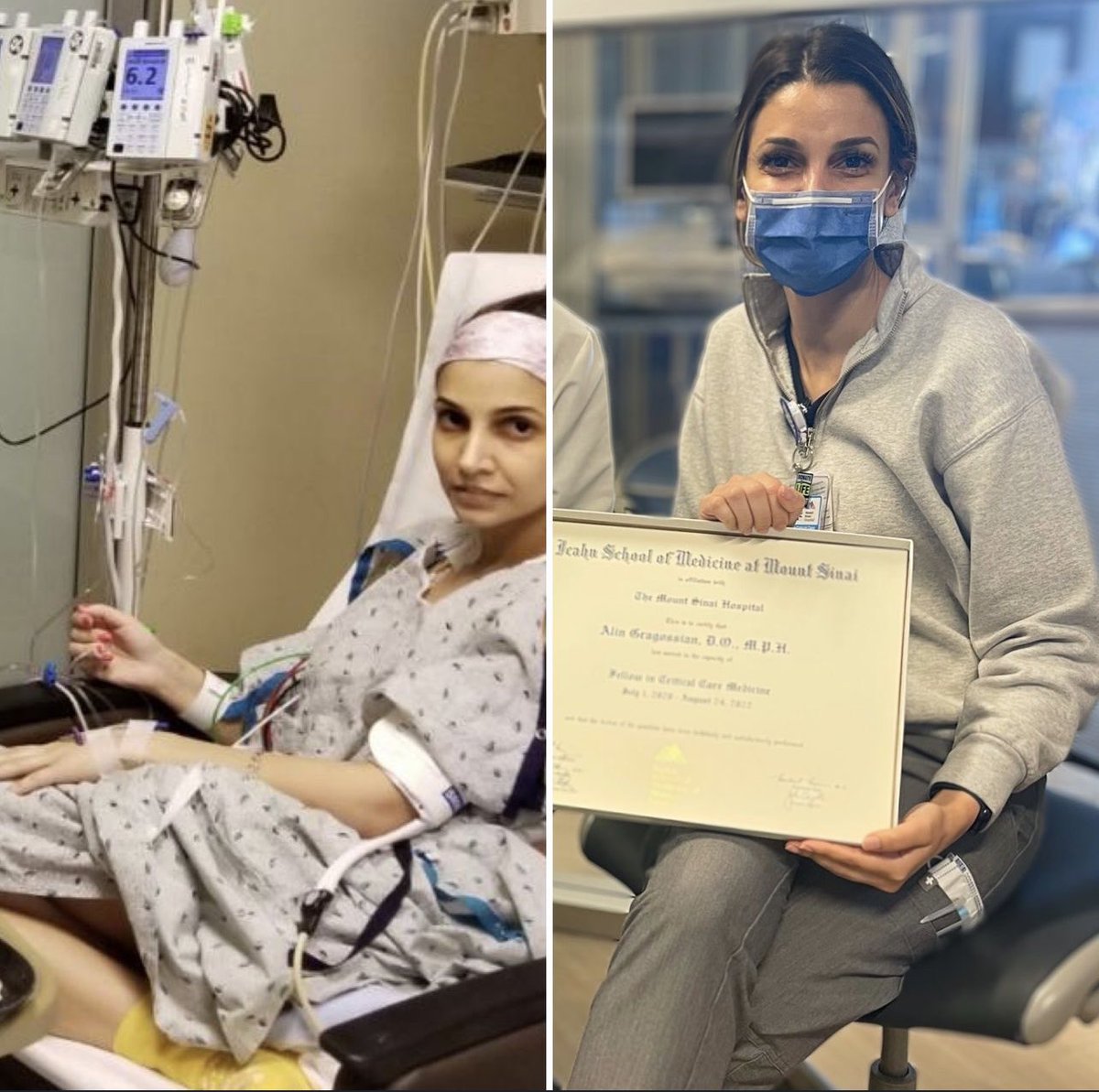 In 2019, I was a CVICU patient in cardiogenic shock due to fam cardiomyopathy. Had to get a heart transplant!

This week, I’m a doctor in a CVICU. Got my Crit Care Medicine #fellowship diploma, & have a few shifts left. 🥹

Huge thank you to my #organdonor for this. #donatelife