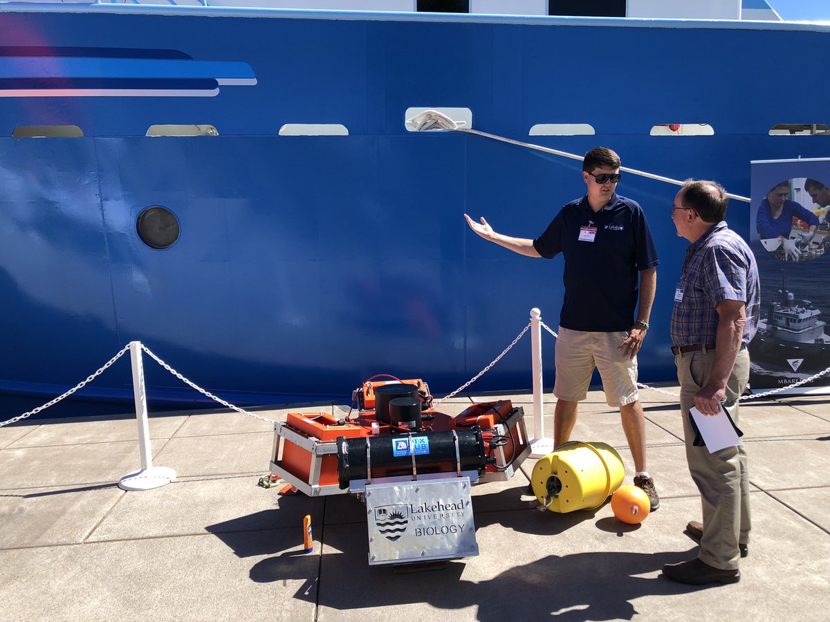 RyanCGrow's tweet photo. SeaSpider got some time in the sun down at the R/V Kiyi dock during the @USGS Advanced Technologies in Great Lakes Fisheries Science celebration today! Looking forward to the upcoming deployments! #Acoustics #GreatLakesSci #CEELab https://t.co/siZXA5L768