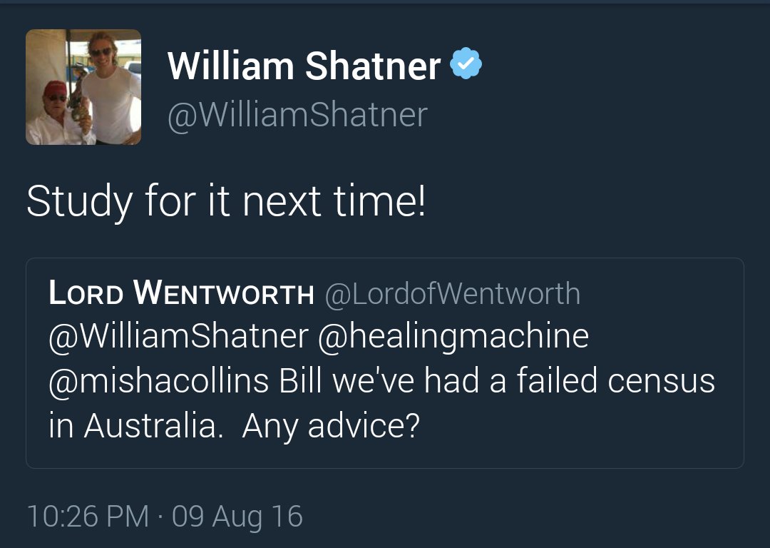 LordofWentworth's tweet photo. It's the anniversary of #censusfail, and sage advice from Kirk https://t.co/LaGEieg40d