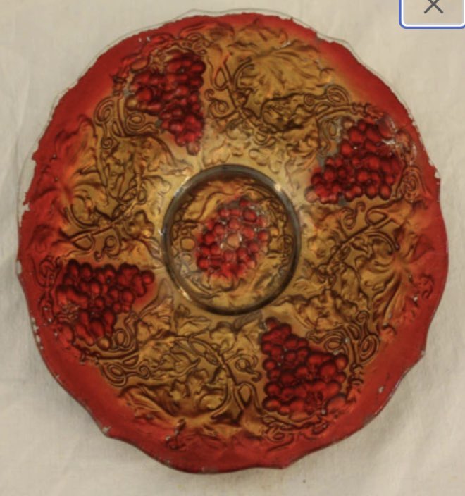 emmasattic98's tweet image. Vintage Goofus Glass Grape Patterned Red and Gold Plate by EmmasAtticTreasures etsy.me/3SCZDeg via @Etsy #GoofusGlass #RedAndGold #GrapePatterned #Collectible