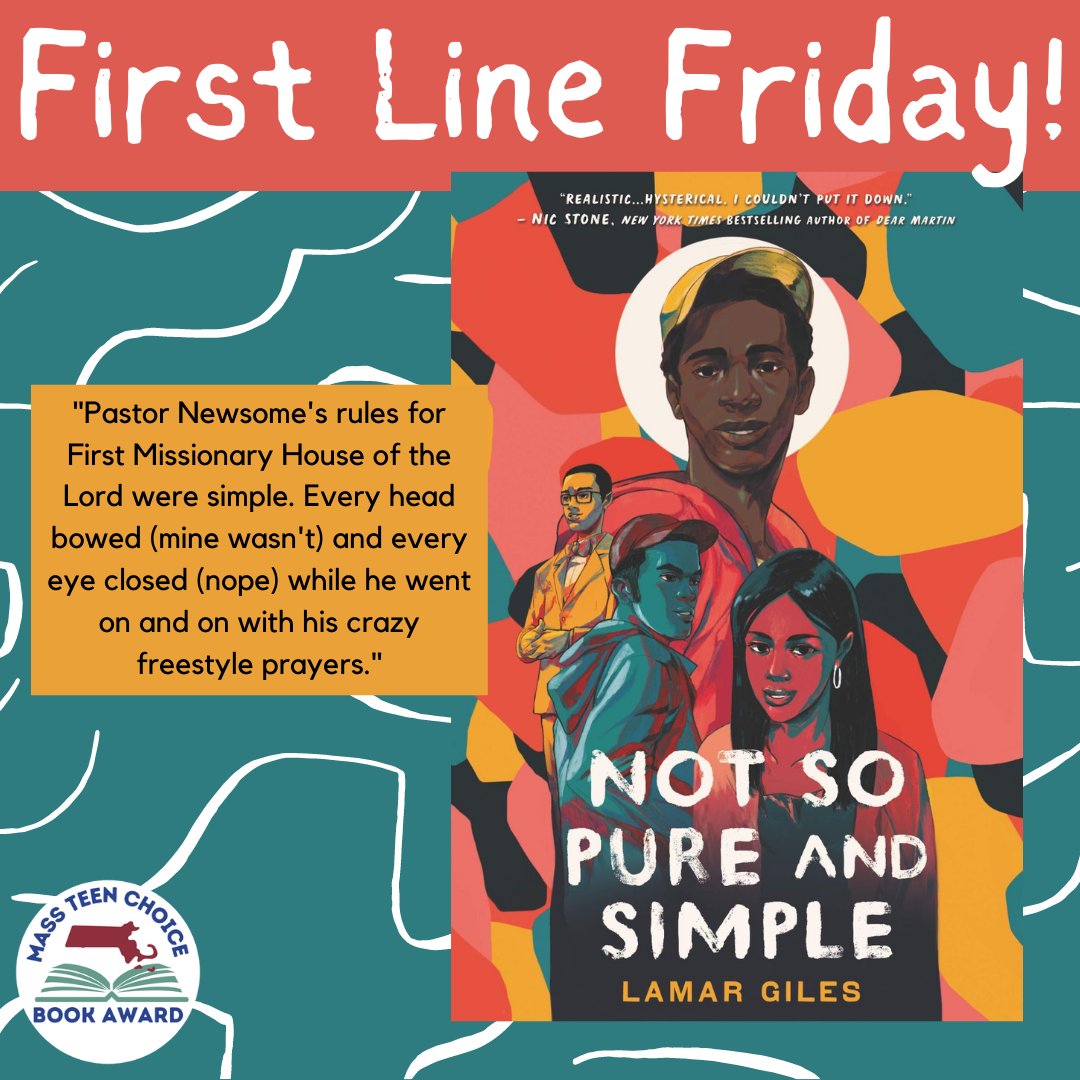 MATeenBookAward's tweet photo. It's our final #FirstLineFriday post for this year's award and we're sharing the opening line to MA Teen Choice Book Award 2022 nominee, NOT SO PURE AND SIMPLE by Lamar Giles.
#MTCBA #massteenchoicebookawards #notsopureandsimple #lamargiles https://t.co/5vkF300Hv4