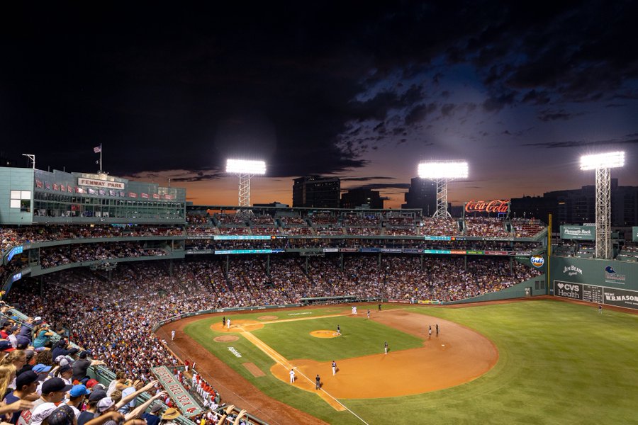 A wide shot looking in at Fenway Park during Tuesday night's game against the Braves. 
