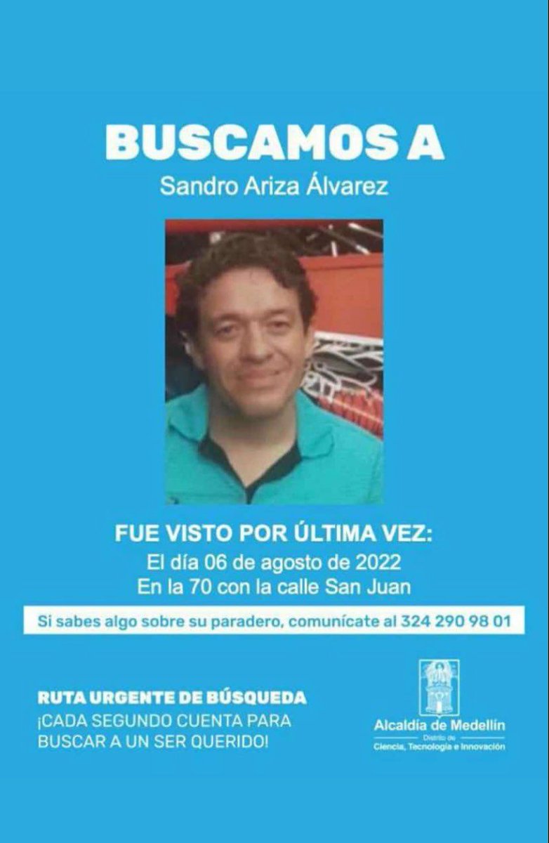 CaracolMedellin's tweet photo. #ServicioSocial | Se Busca a Sandro Ariza Álvarez. https://t.co/DA7oIa1Qbo