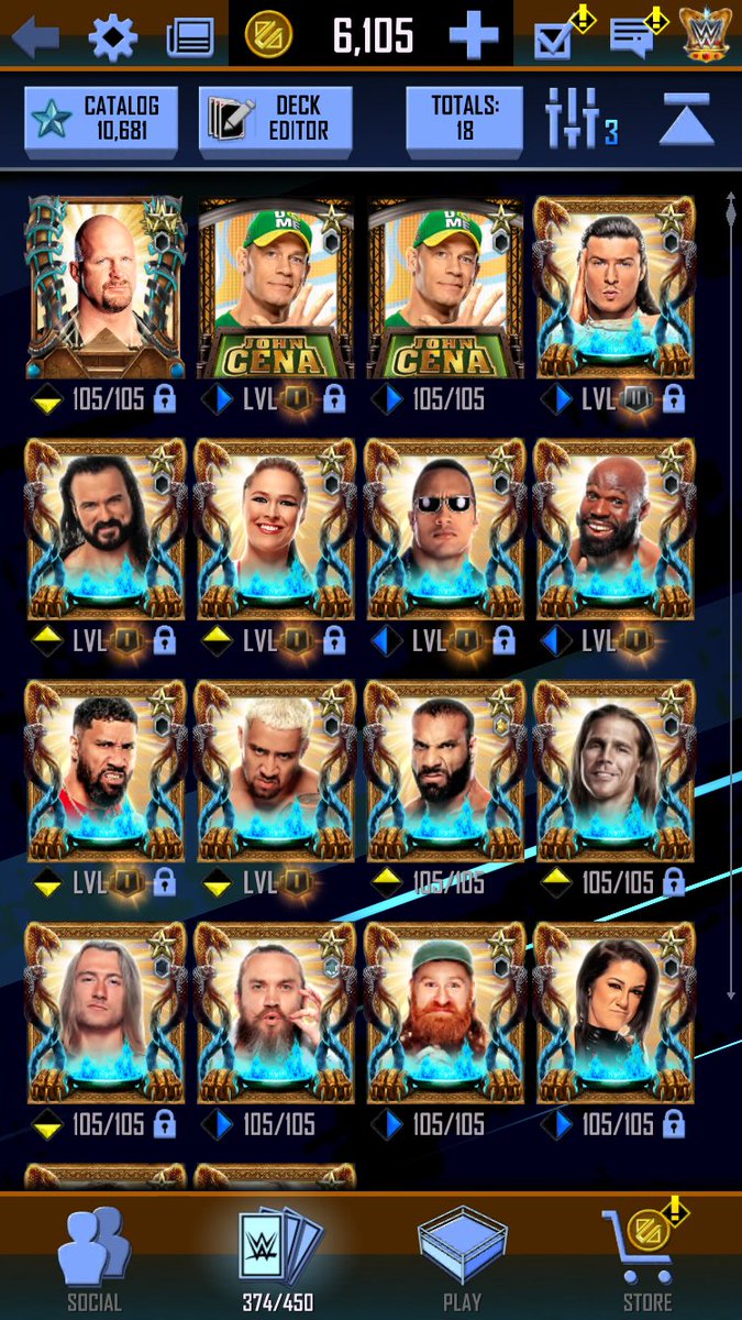 MJ_23_LightsOut's tweet photo. Selling an OVERPOWERED SS BCE++ account with 10,681 catalogue, 22 pro's (18 male and 4 female) and full heroic Austin! Also has 25 SS BCE singles, 93k sc and 6100 credits. Selling at a very fair price! DM me anytime if interested or have any questions #WWESuperCard https://t.co/hZ5HldIxQy