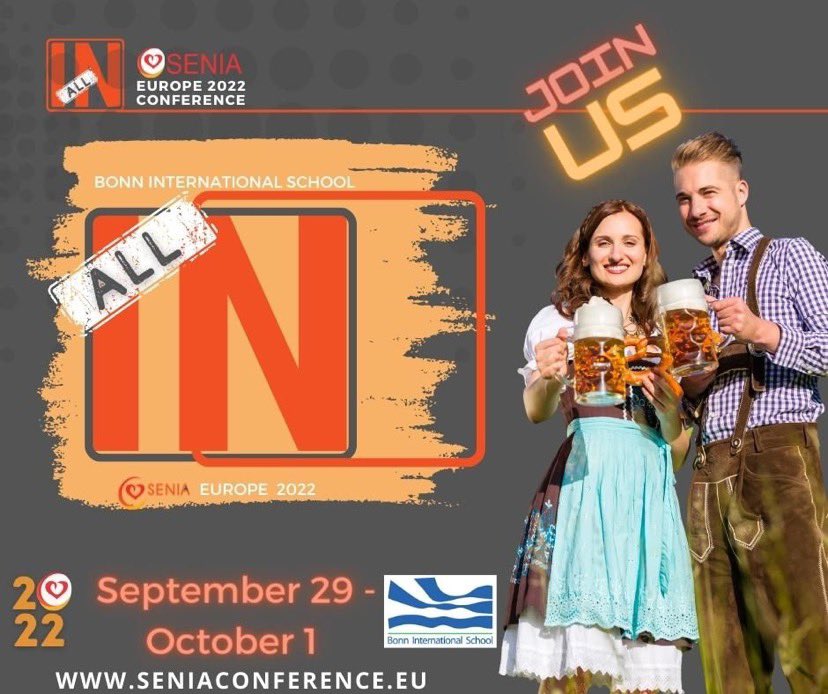 seniaworldwide's tweet photo. Cheers to a school year that is a step closer to normalcy and here's to looking forward to learning with our community in-person! Join us in the upcoming SENIA-Europe conference @BISBonn on September 29 - October 1, 2022. https://t.co/uNGvGHfsmT
