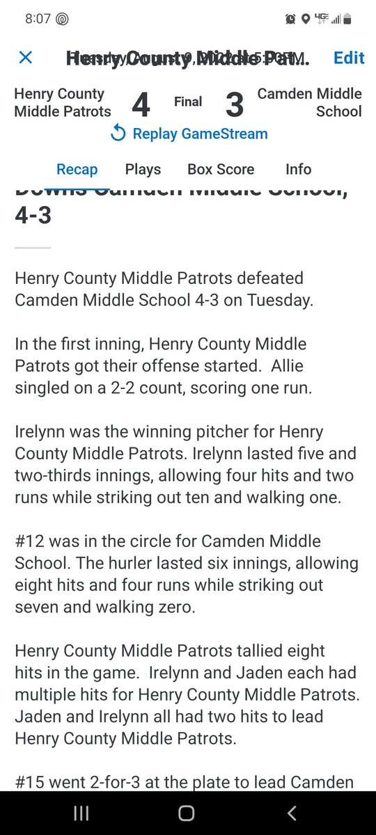 Beecham05's tweet photo. Good win tonight for #Patriots Irelynn has a good night on both sides of the plate @tnbolts2027west @sam_anne_12 @Los_Stuff @IHartFastpitch @ExtraInningSB https://t.co/u0romOhlbI
