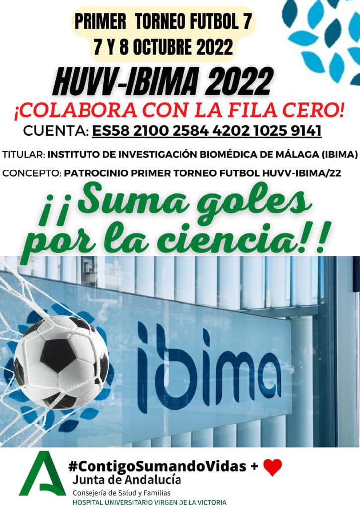 ⚽🔬 I Torneo Fútbol 7 <a href="/HUVV_SAS/">Hospital Clínico Virgen de la Victoria</a> / IBIMA Plataforma BIONAND

🗓 7 y 8 de octubre en el Complejo Deportivo Universitario de @infouma 

➡ Te esperamos para sumar goles en favor de la investigación biomédica en #Malaga