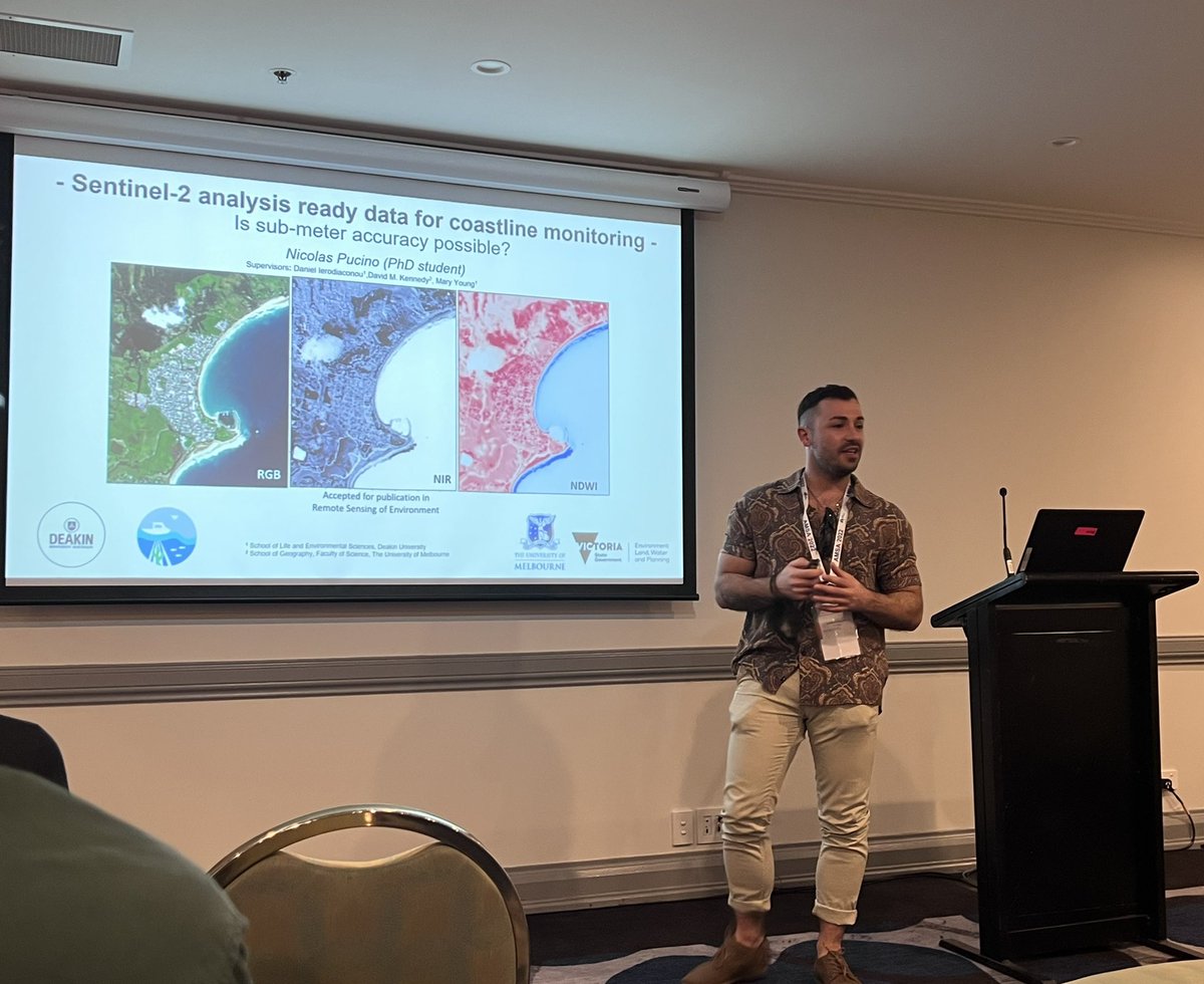 gabrielle_genty's tweet photo. Did you miss these two talks?? 
Go talk to the amazing @ahnavarr and @NicolasPucino about the incredible methods of using satellite images to study saltmarshes and coastlines. Great work #AMSA22 https://t.co/xUk05Cn5we
