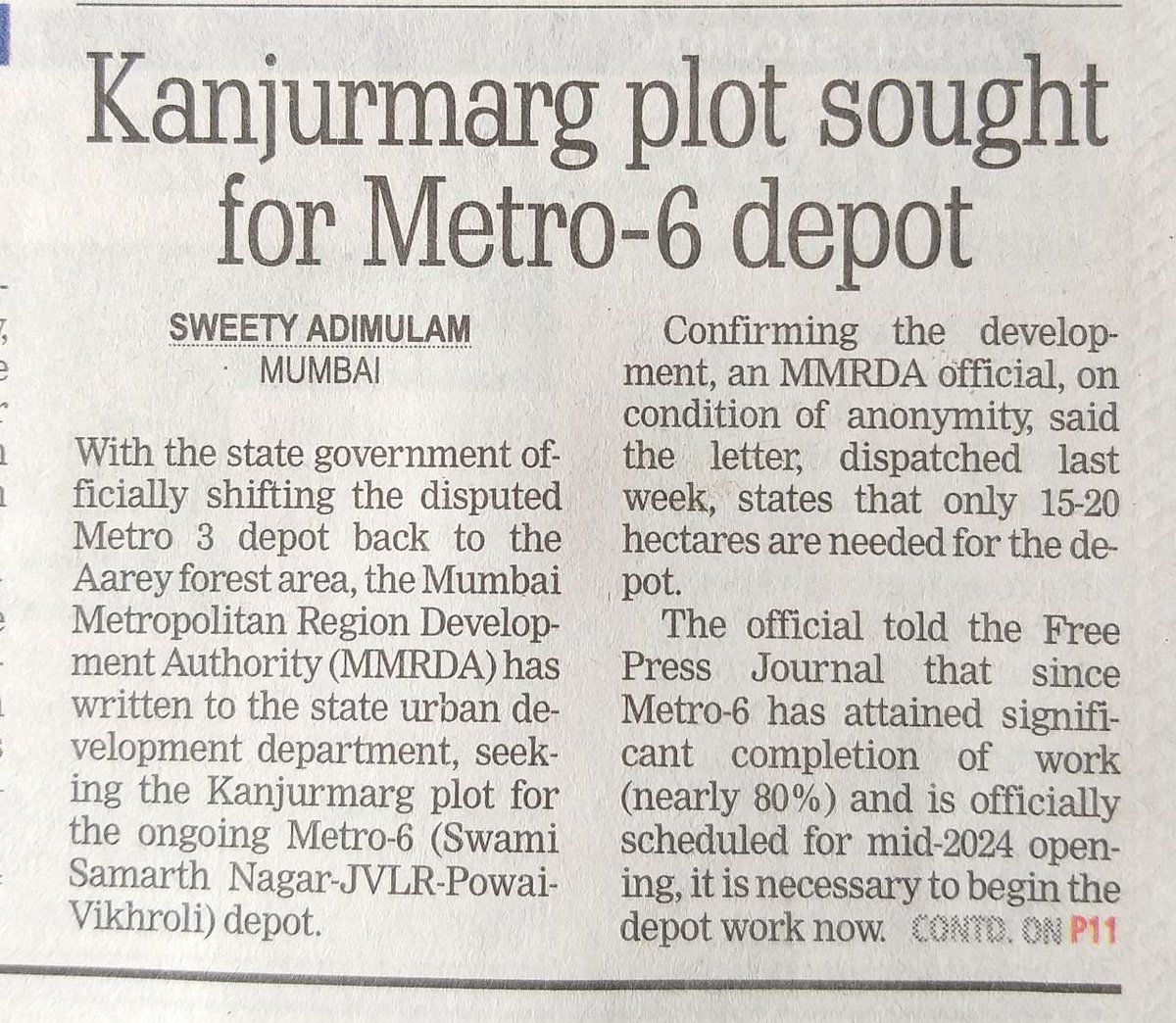 Any more proof needed of the scam behind the unavailability of Kanjur for the Metro 3 depot? Is the person who filed this frivolous case and those who used it as a crutch not responsible for the delay in Metro 3? The city has to pay for their greed for Aarey