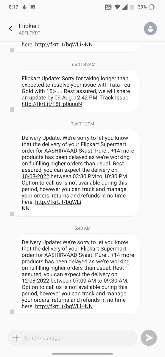 prashant_punyni's tweet photo. @Flipkart @flipkartsupport order placed on 29th June, promised delivery date - 4th Aug, which is already late by industry standards. Delay of 8 days, app designed to not let customer escalate concern, executives couldn't care less.

Never again! https://t.co/IODyhHJ2AF