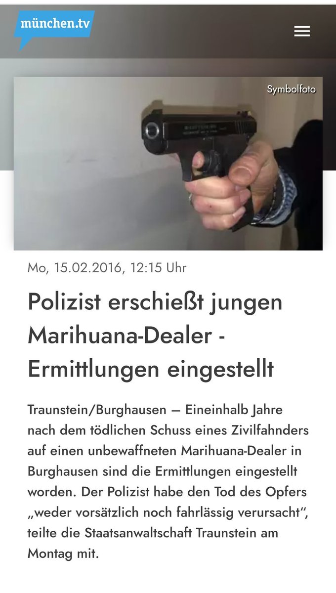 Volker_Pudt's tweet photo. In Bayern hat die Polizei einen ehemaligen Cannabishändler neben spielenden Kindern von hinten in den Kopf geschossen.

Man braucht kein Messer, um von Polizei erschossen zu werden. Nichtmal Cannabis hatte er.

Konsequenzen= keine

#polizeigewalt https://t.co/nx0hQS6gx5