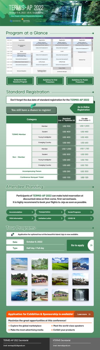 Browse the conference program and plan your visit!

※ Symposia &amp; Oral Sessions Program
ap2022termis.org/index.php?gt=p…
※ Online Registration ap2022termis.org/index.php?gt=r…

#TERMIS #regenerativemedicine #Jeju #Korea #abstract #tissueengineering #biomaterials