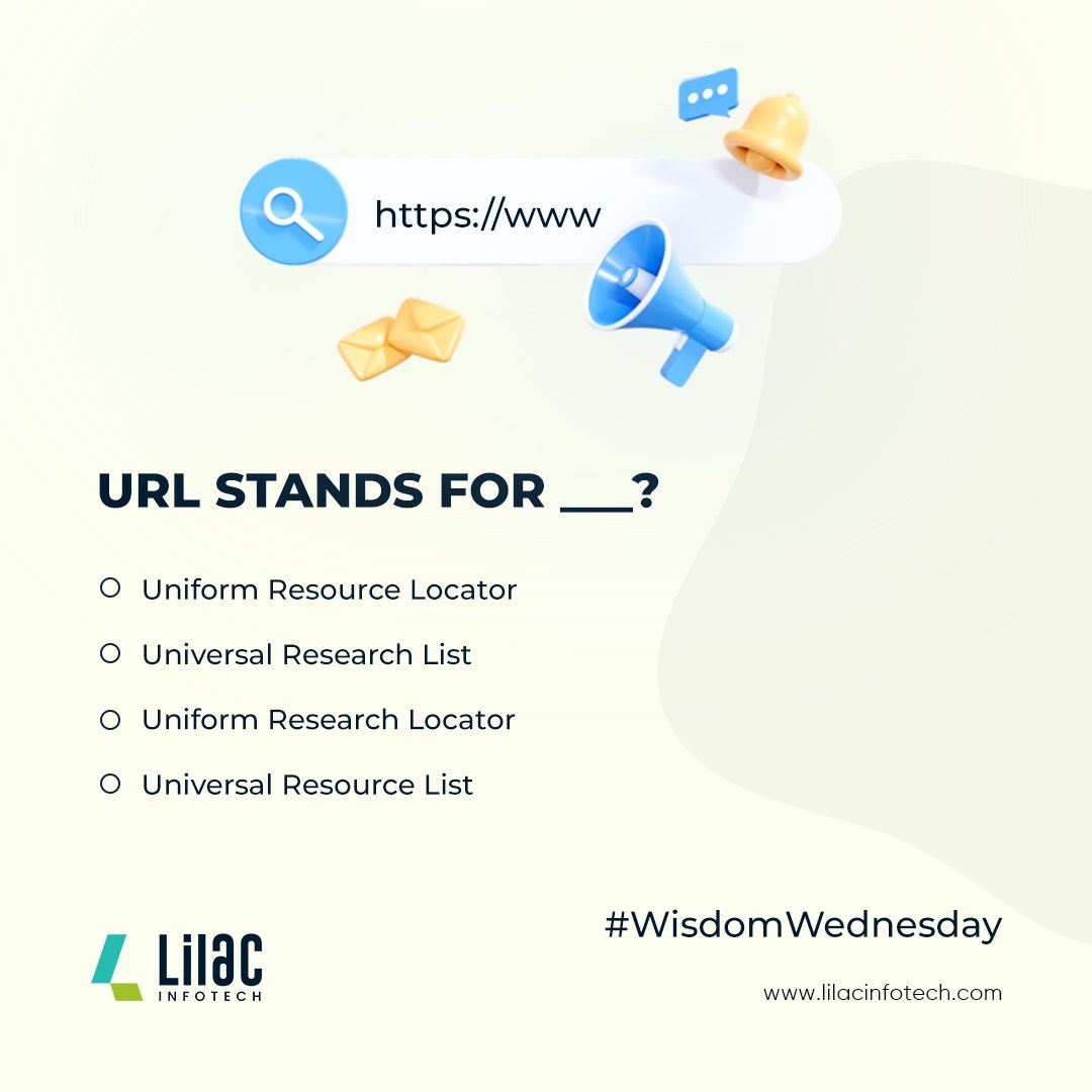 LilacInfotech's tweet image. Do you know what does URL stand for? If YES! then drop your answers in the comment section.

#WisdomWednesday #quiz #webquiz #knowlege #wisdom #wordsofwisdom #wednesdaywisdom #quiztime #dailywisdom #quizinstagram #quizoftheday #wisdomfeed #quizgame #quizshow #instagramquiz
