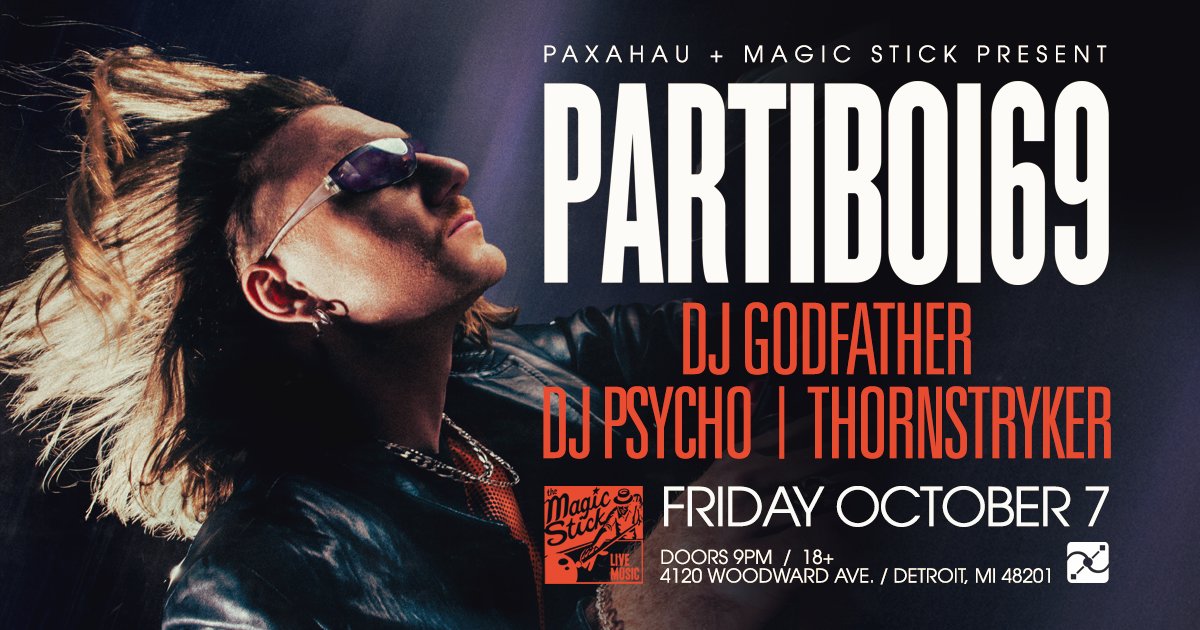 Majestic Detroit (@majesticdetroit) on Twitter photo JUST ANNOUNCED 🥳 <a href="/partiboi69/">Partiboi69</a> w/ <a href="/DJ_Godfather/">DJ Godfather</a>, DJ Psycho and <a href="/DJThornstryker/">DJ Thornstryker</a> at the Magic Stick on Fri. October 7th! Tickets including a limited number of 4-packs are on sale now>> majesticdet.live/partyboi69 JUST ANNOUNCED 🥳 <a href="/partiboi69/">Partiboi69</a> w/ <a href="/DJ_Godfather/">DJ Godfather</a>, DJ Psycho and <a href="/DJThornstryker/">DJ Thornstryker</a> at the Magic Stick on Fri. October 7th! Tickets including a limited number of 4-packs are on sale now>> majesticdet.live/partyboi69