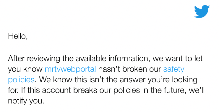.@Twitter finds Myanmar junta's MRTV account complies with its "safety policies"🤯

Junta is a terrorist org that commits atrocity crimes with impunity. It uses MRTV to spread hate speech, fear &amp; misinformation. 

Twitter: get serious &amp; stop giving a platform to war criminals.