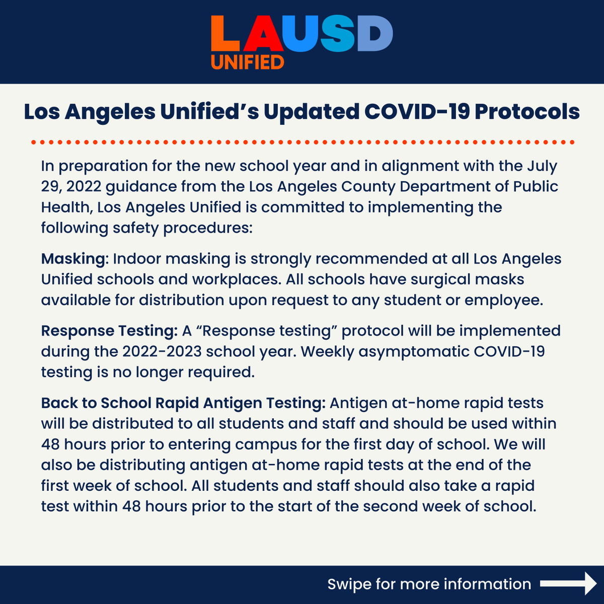 LAHSArts's tweet photo. LAUSD Health Protocols for the 22-23 school year (1/2) https://t.co/FshcfUKsJI