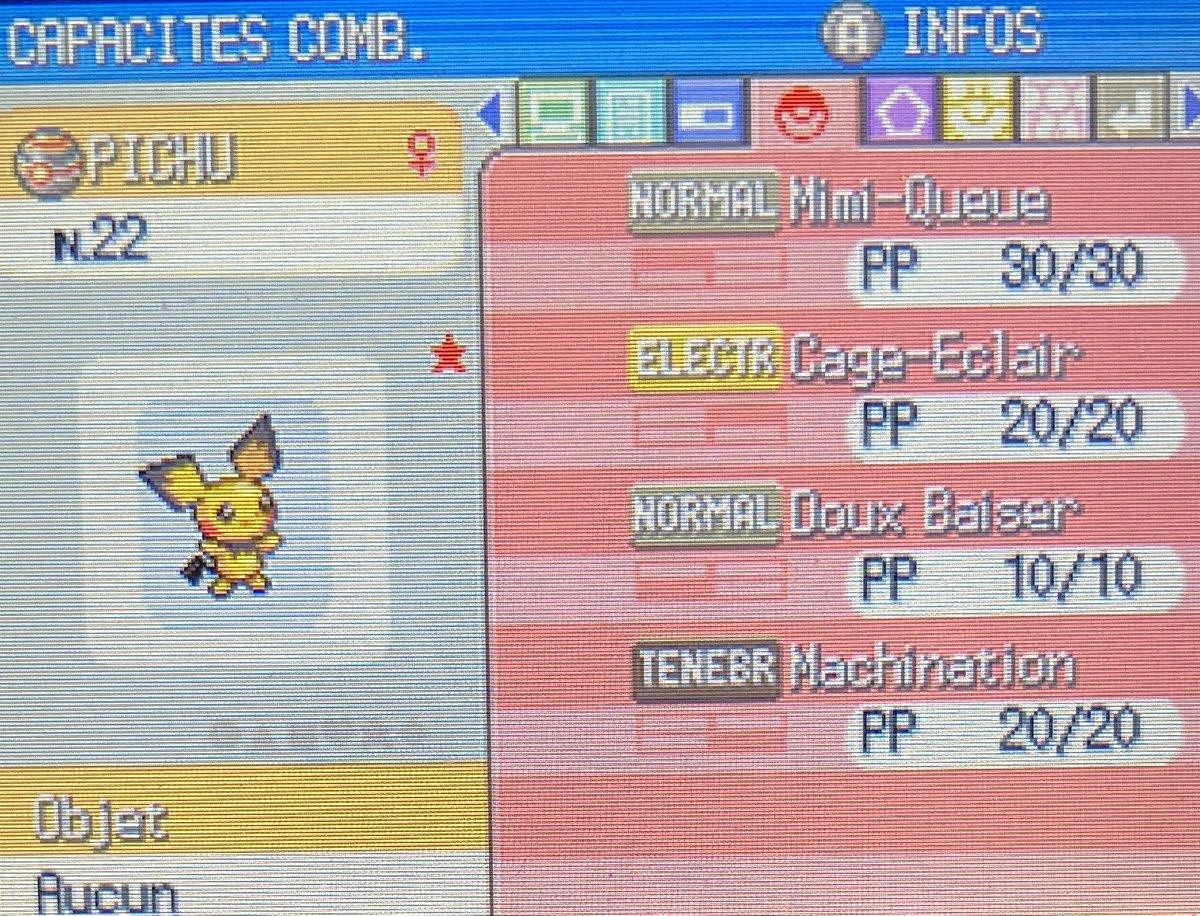 Et le doublé ! 🌟 Magnifique Pichu shiny , ma cible en 10162 rencontres au jardin trophée sur Platine, en phase 3 ! 💛 22e shiny FO de la VGS ! 💫