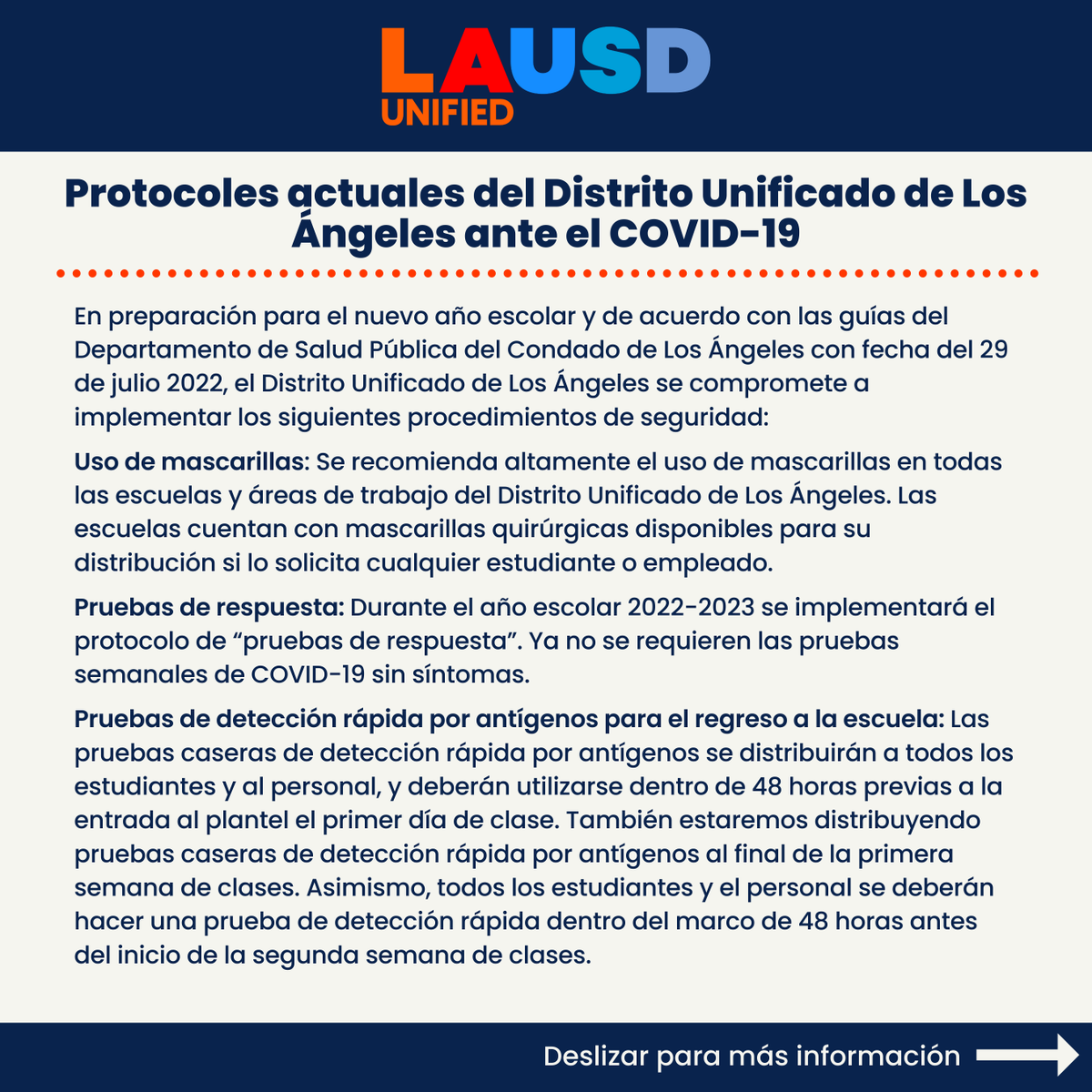 LAHSArts's tweet photo. Protocolos de salud del LAUSD para el año escolar 22-23 (1/2) https://t.co/KrhVjmjzSu