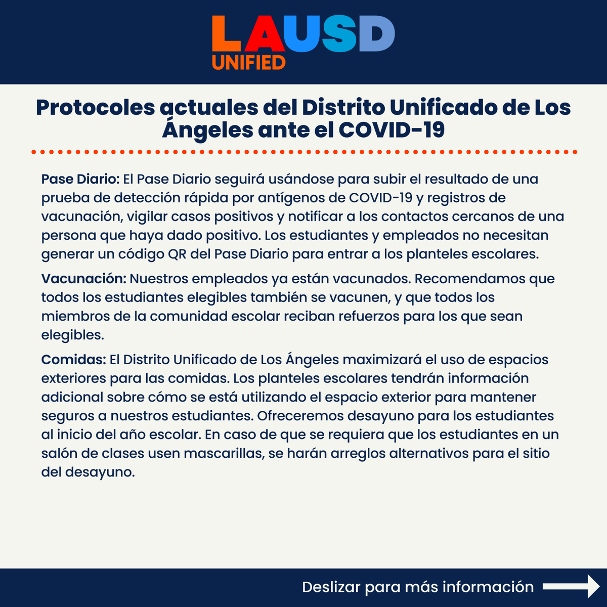 LAHSArts's tweet photo. Protocolos de salud del LAUSD para el año escolar 22-23 (1/2) https://t.co/KrhVjmjzSu