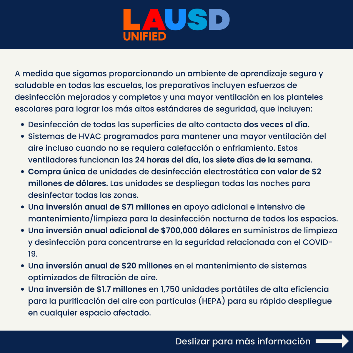 LAHSArts's tweet photo. Protocolos de salud del LAUSD para el año escolar 22-23 (2/2) https://t.co/J37IO4F8lg