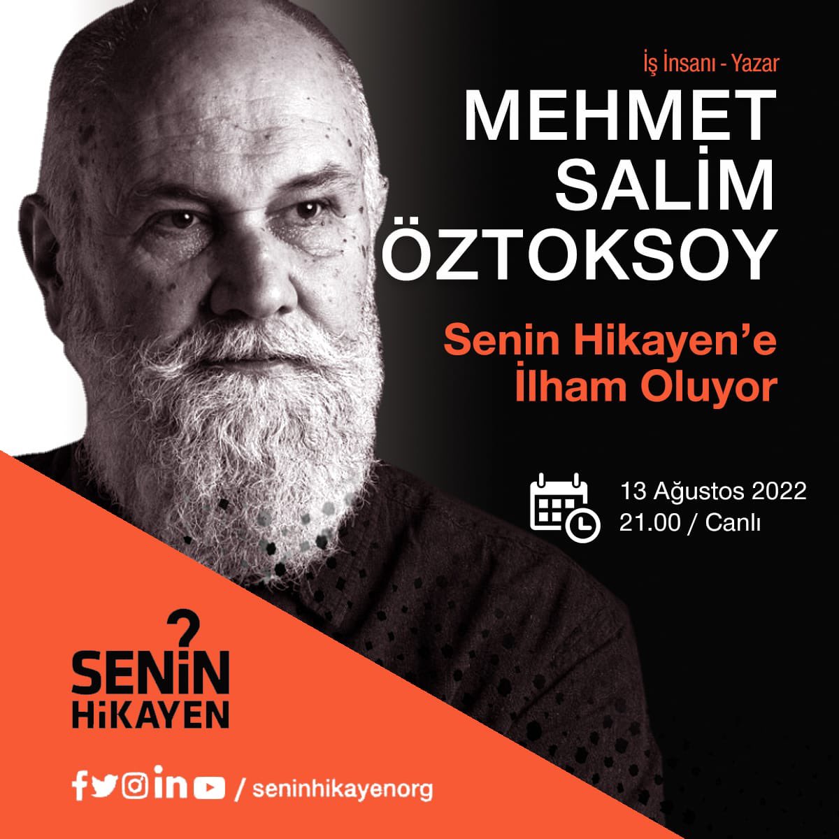 "İslâm; hayattır, amaçtır, hedeftir..." İman ile nasiplendiği andan bu güne kadar Allah'ın rızası doğrultusunda yaşama gayesiyle ve bunu Müslüman'ım diyen insanın yaşantısıyla da ikrar etmesi tavsiyesinde bulunan İş İnsanı ve Yazar  <a href="/oztoksoyms/">Salim Öztoksoy</a> Senin Hikayen'e ilham oluyor. 💫