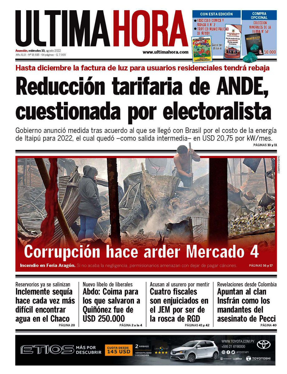 UltimaHoracom's tweet photo. ¡Buenos días! Esta es la portada #UHPy de este miércoles con los siguientes títulos principales: https://t.co/1BkR5nYwKJ