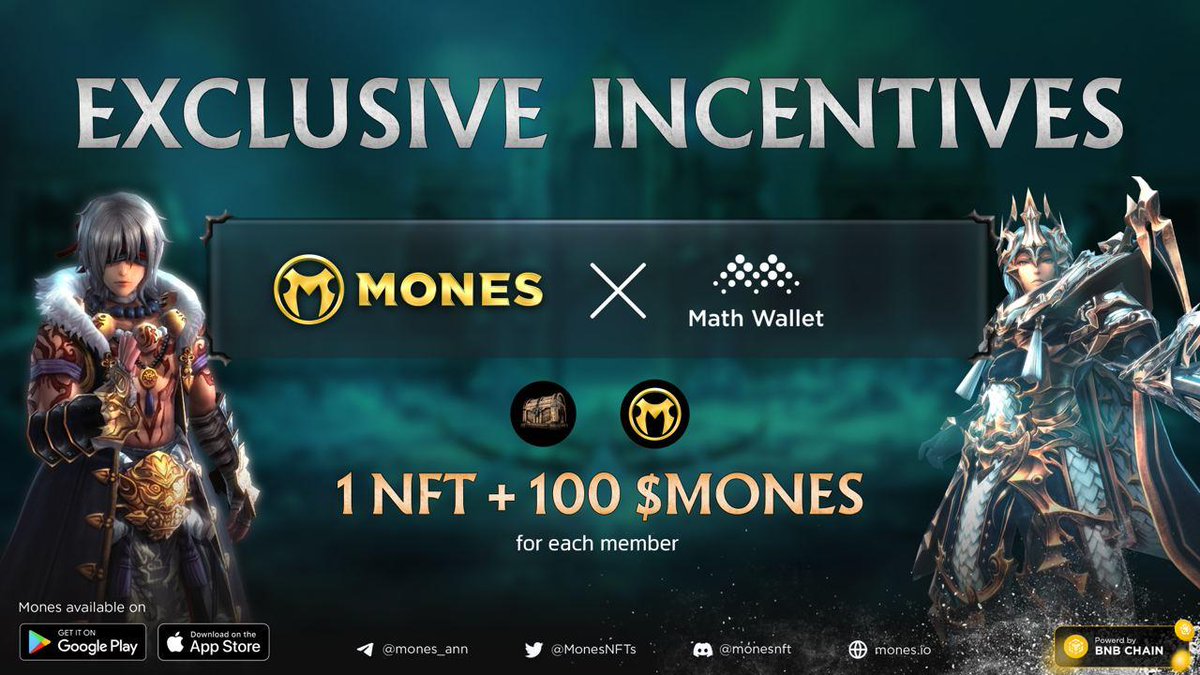 MathWallet x MONES Free Giveaway!

🎁1 free NFT &amp; 100 $MONES for each member

To enter:

❤️Follow <a href="/MathWallet/">MathWallet</a> &amp; @MonesNFTs 
🔄RT &amp; @ 3 friends
✏️DL MONES game &amp; fill this form: forms.gle/6GshxwnRR6AXFR…
✅Complete: launchpad.collectify.app/#/participate?…

Powered by <a href="/Collectify_app/">Collectify</a> 

#BNB #NFT